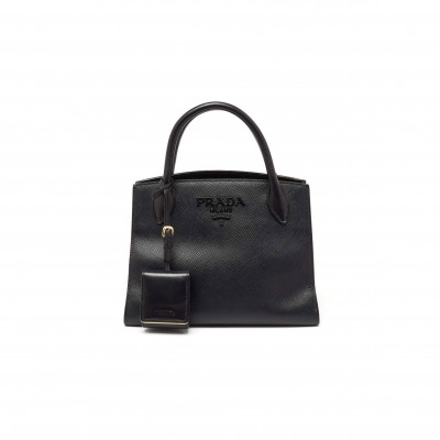 PRADA BLACK SAFFIANO CUIR LEATHER SMALL MONOCHROME TOTE 1BA156 (26*20*10cm)